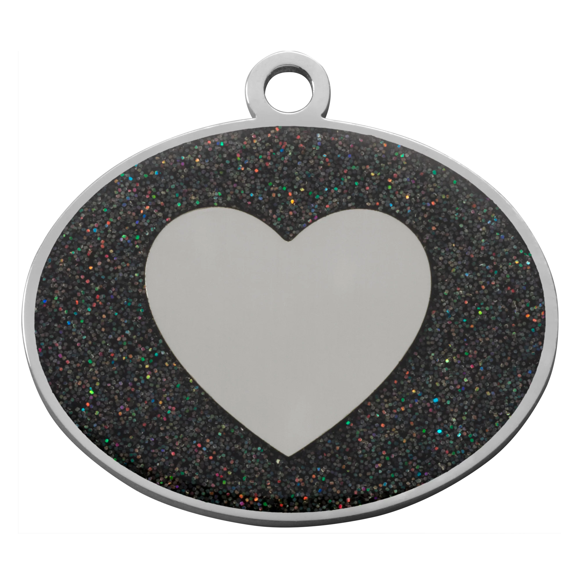 Black Glitter Oval Heart Pet Tag