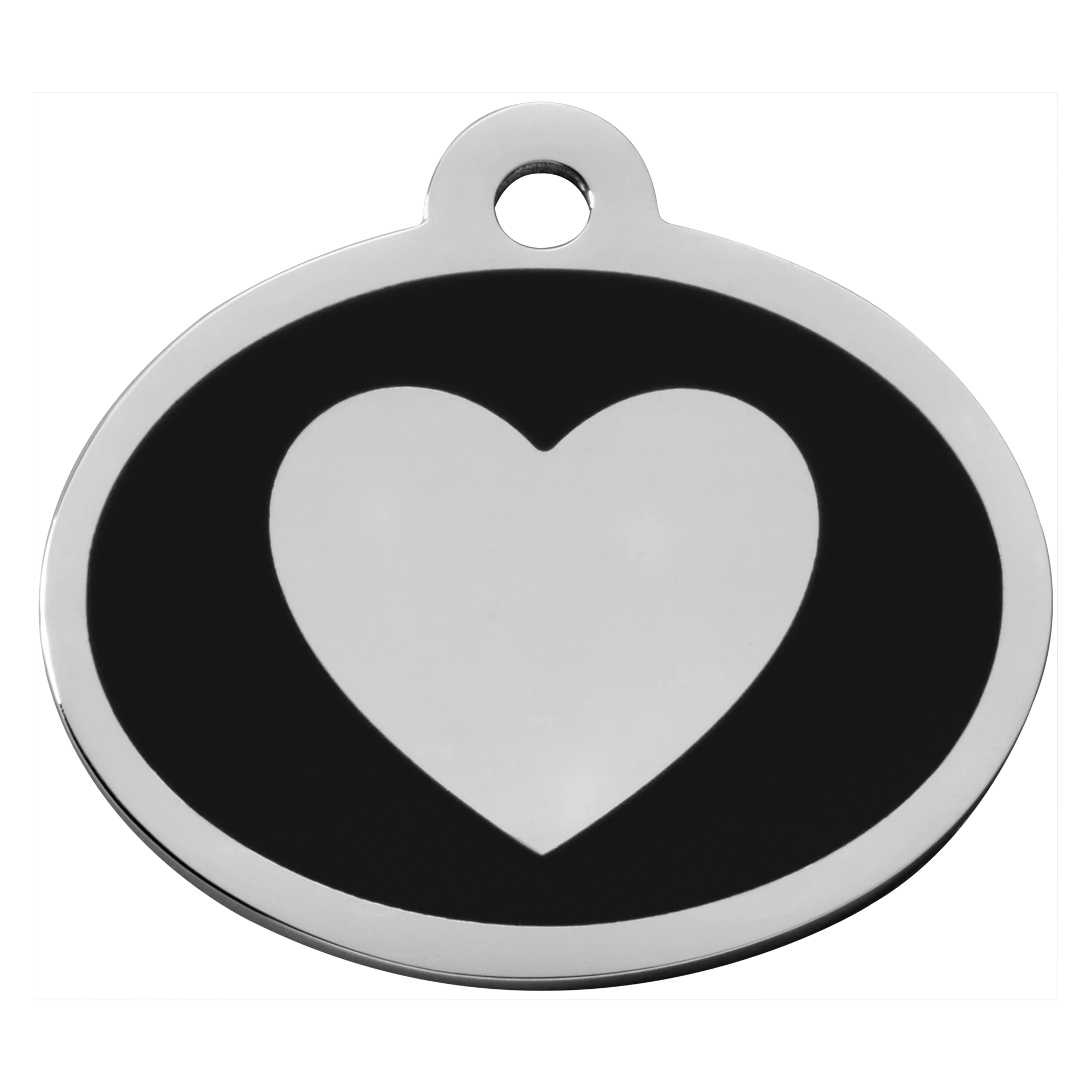 Black Oval Heart Pet Tag