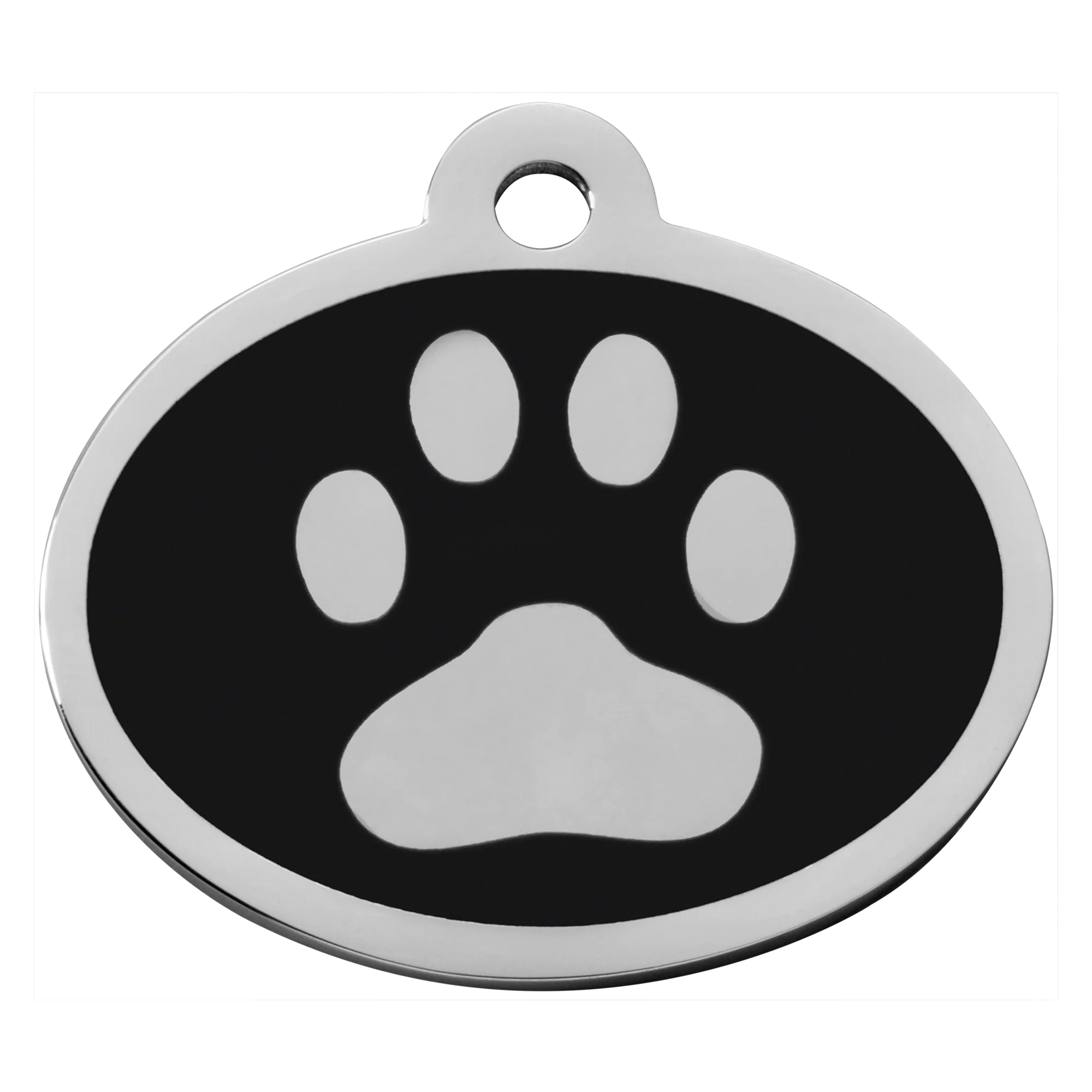 Black Oval Paw Pet Tag