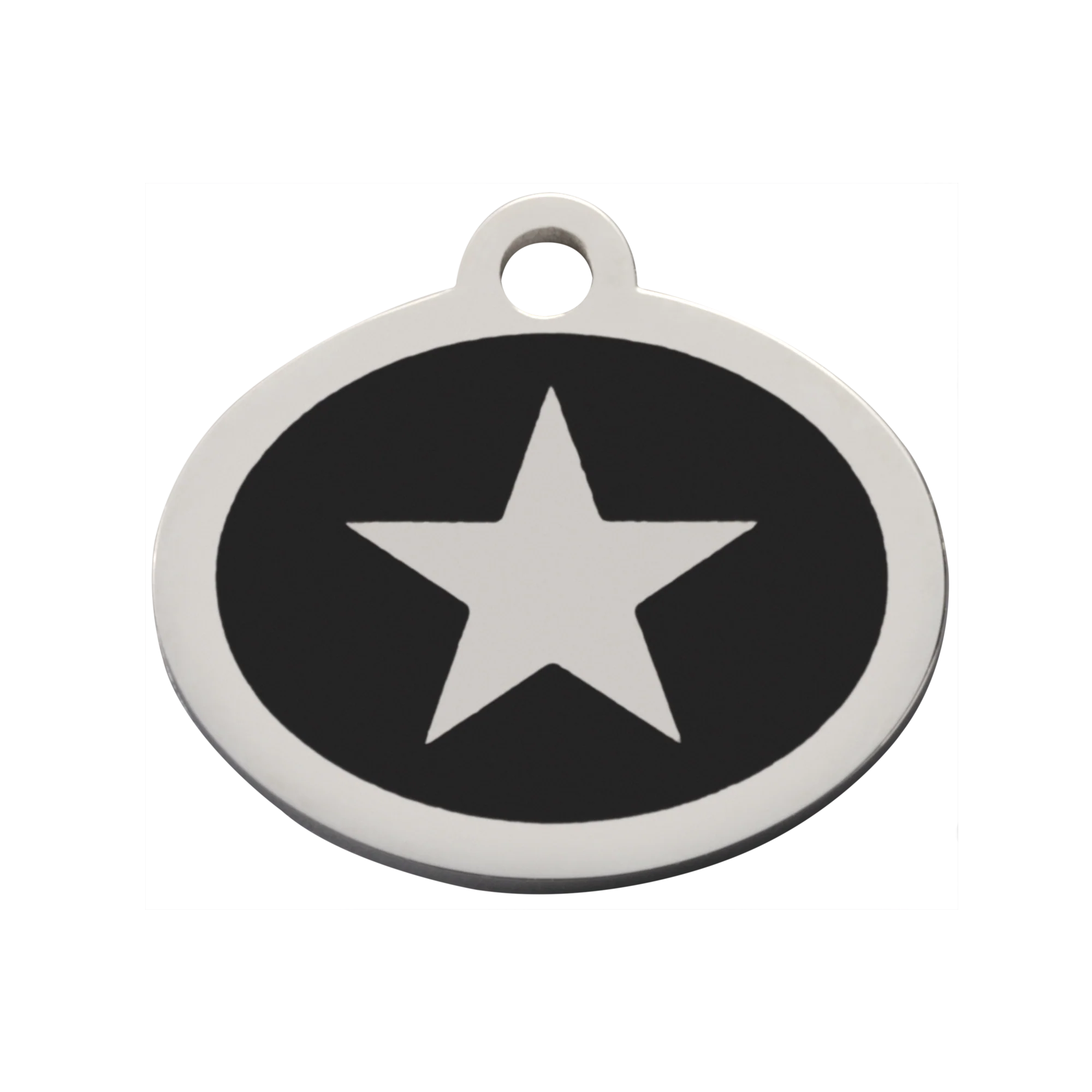 Black Oval Star Pet Tag