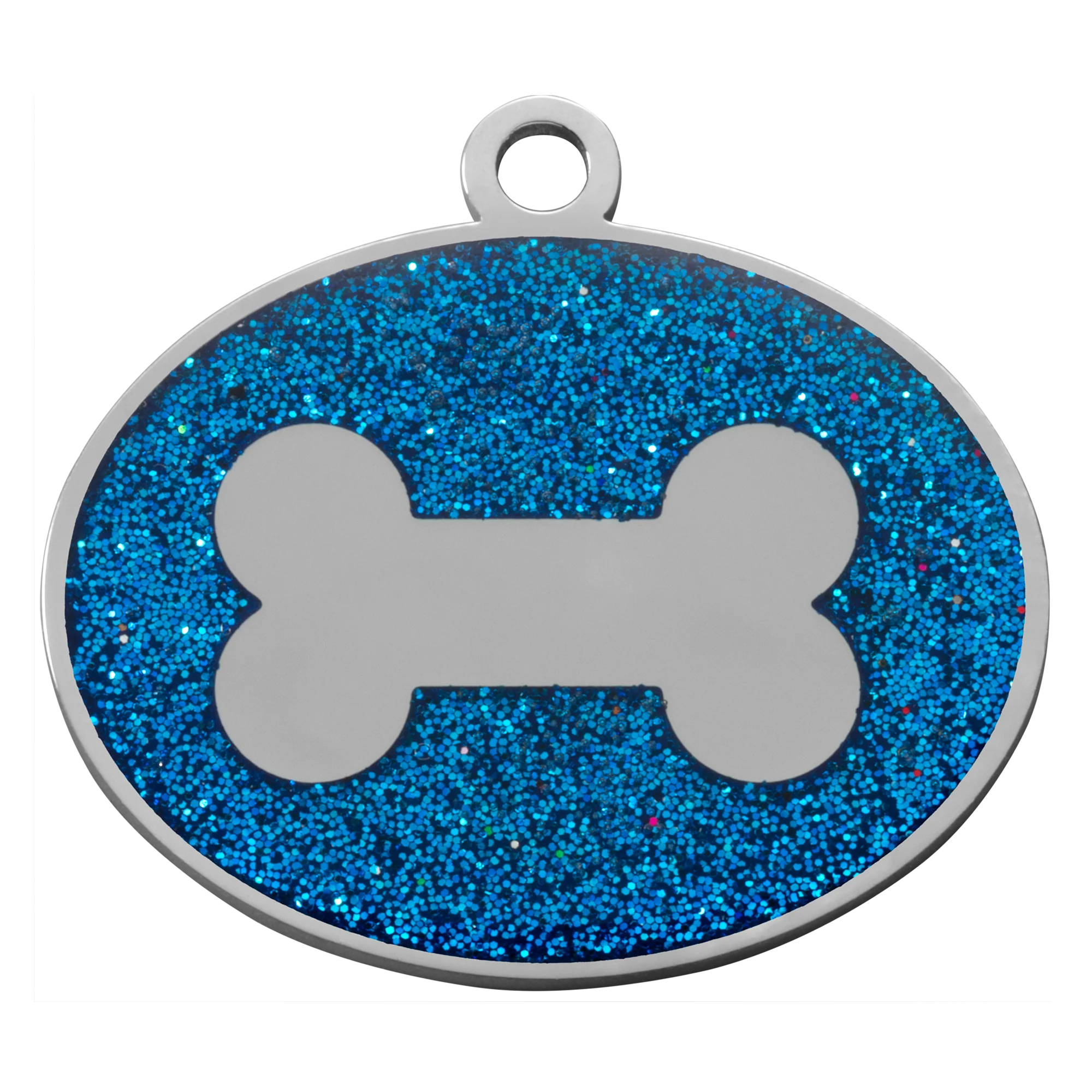 Blue Glitter Oval Bone Pet Tag