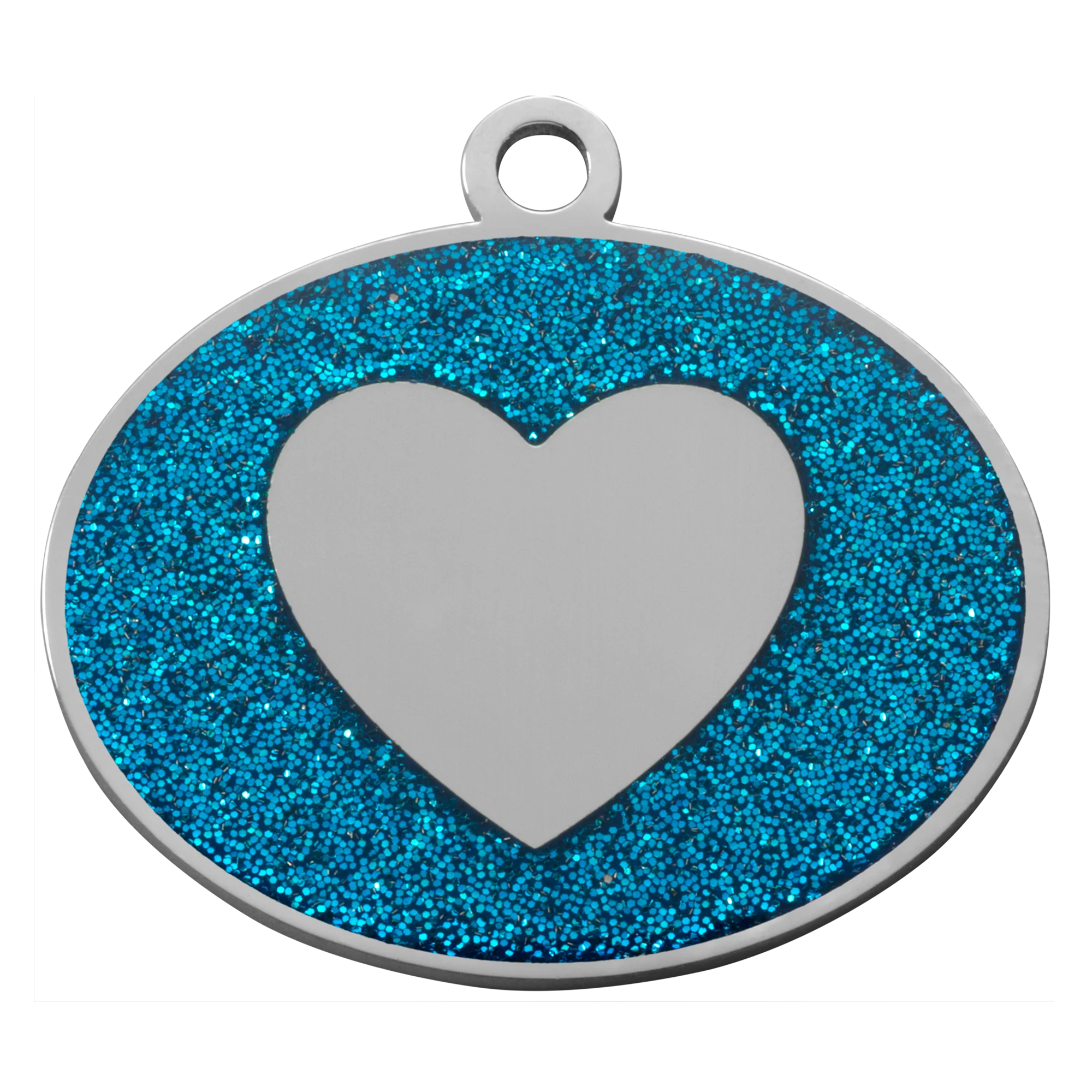 Blue Glitter Oval Heart Pet Tag