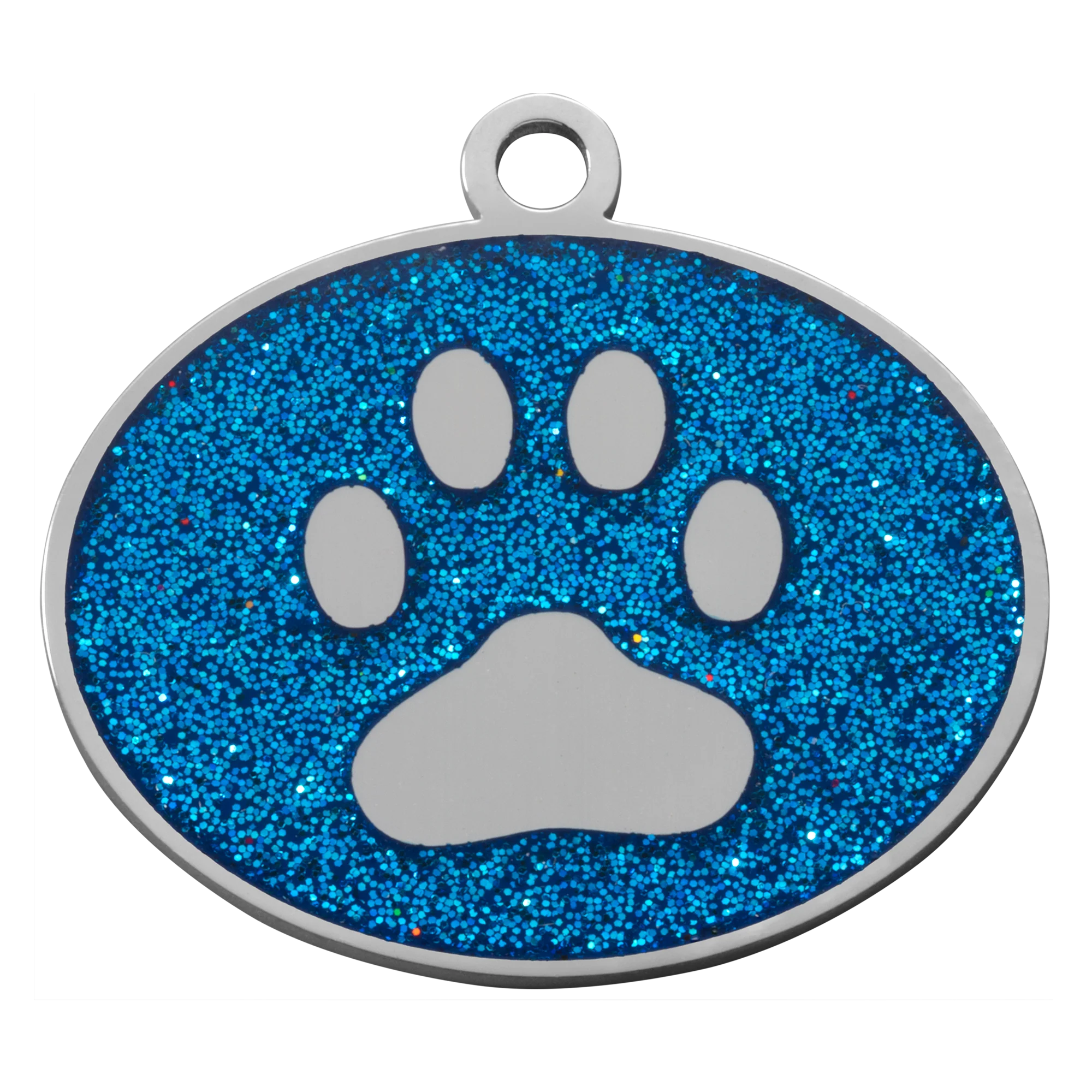 Blue Glitter Oval Paw Pet Tag