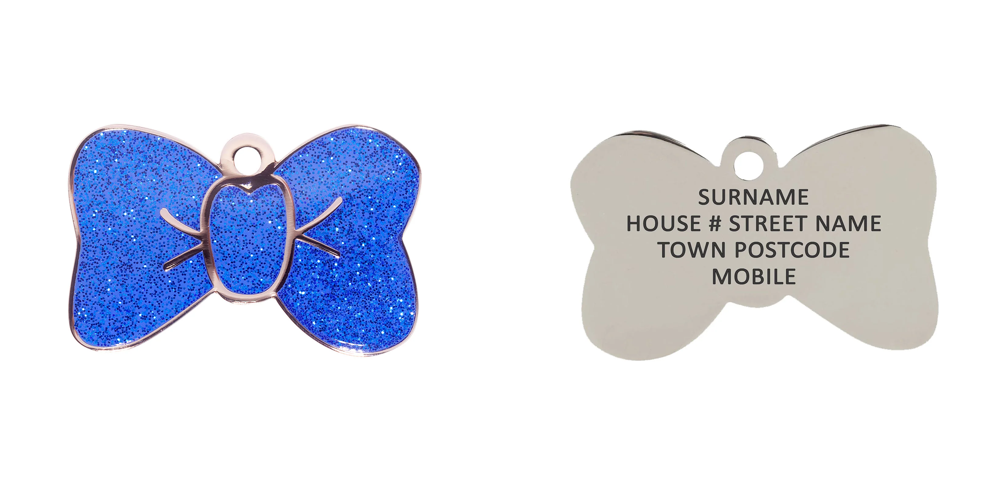 Blue Sparkle Large Bow Tie Pet ID Tag - Image 3