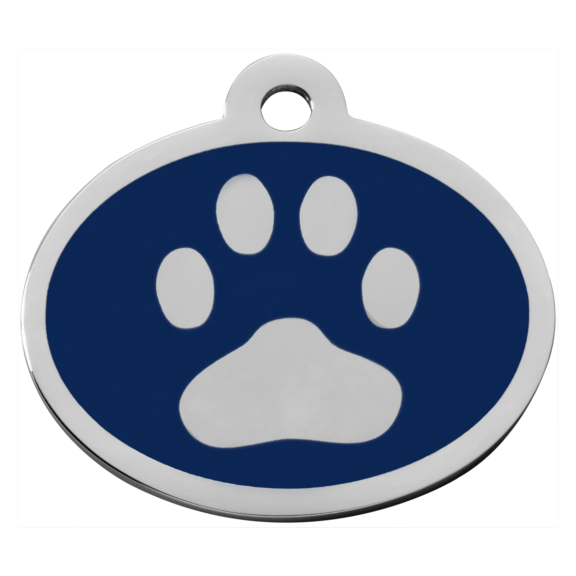 Dark Blue Oval Paw Pet Tag