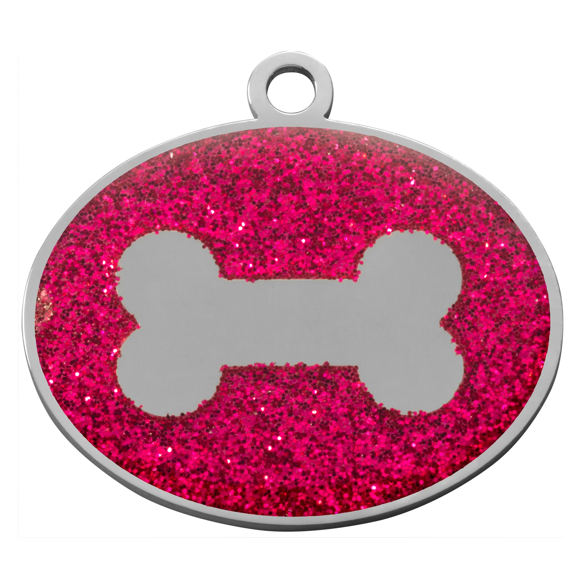 Dark Pink Glitter Oval Bone Pet Tag