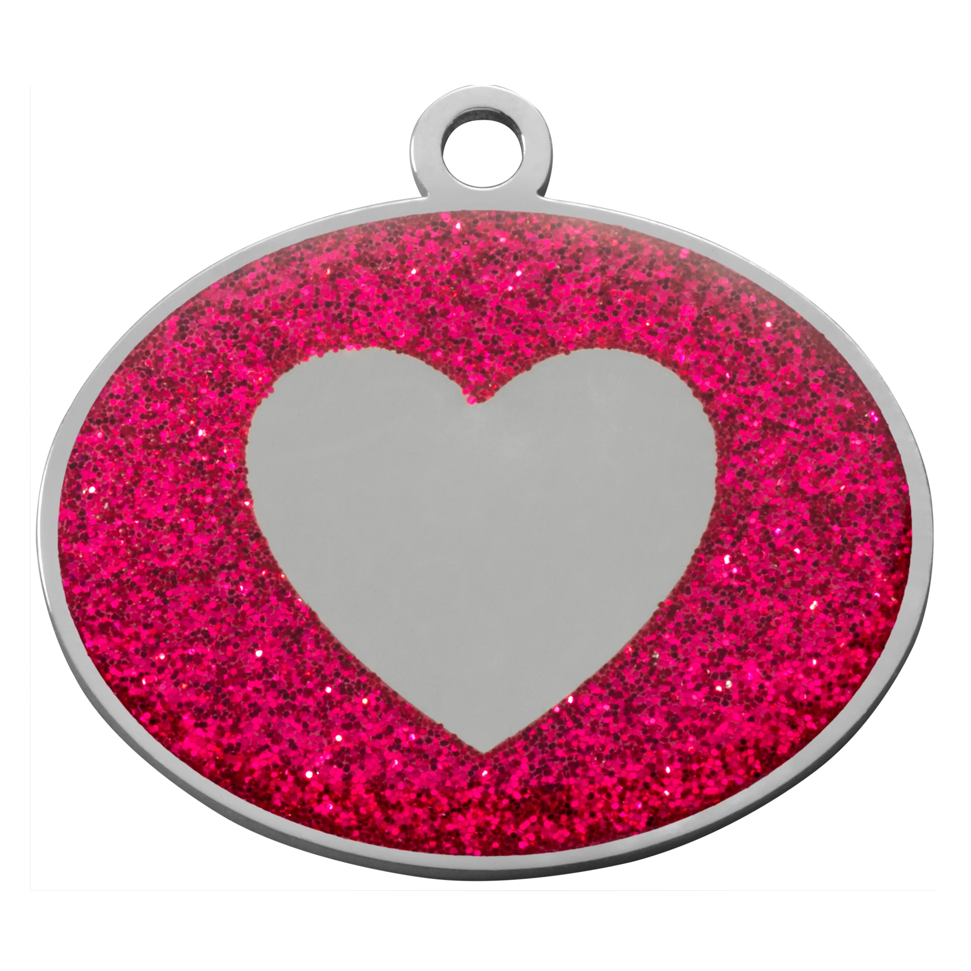 Dark Pink Glitter Oval Heart Pet Tag
