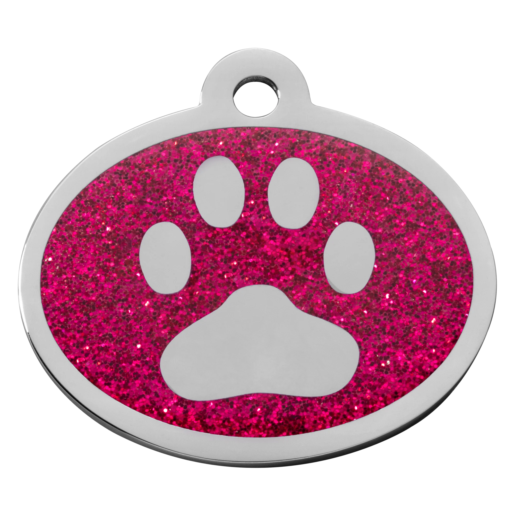Dark Pink Glitter Oval Paw Pet Tag