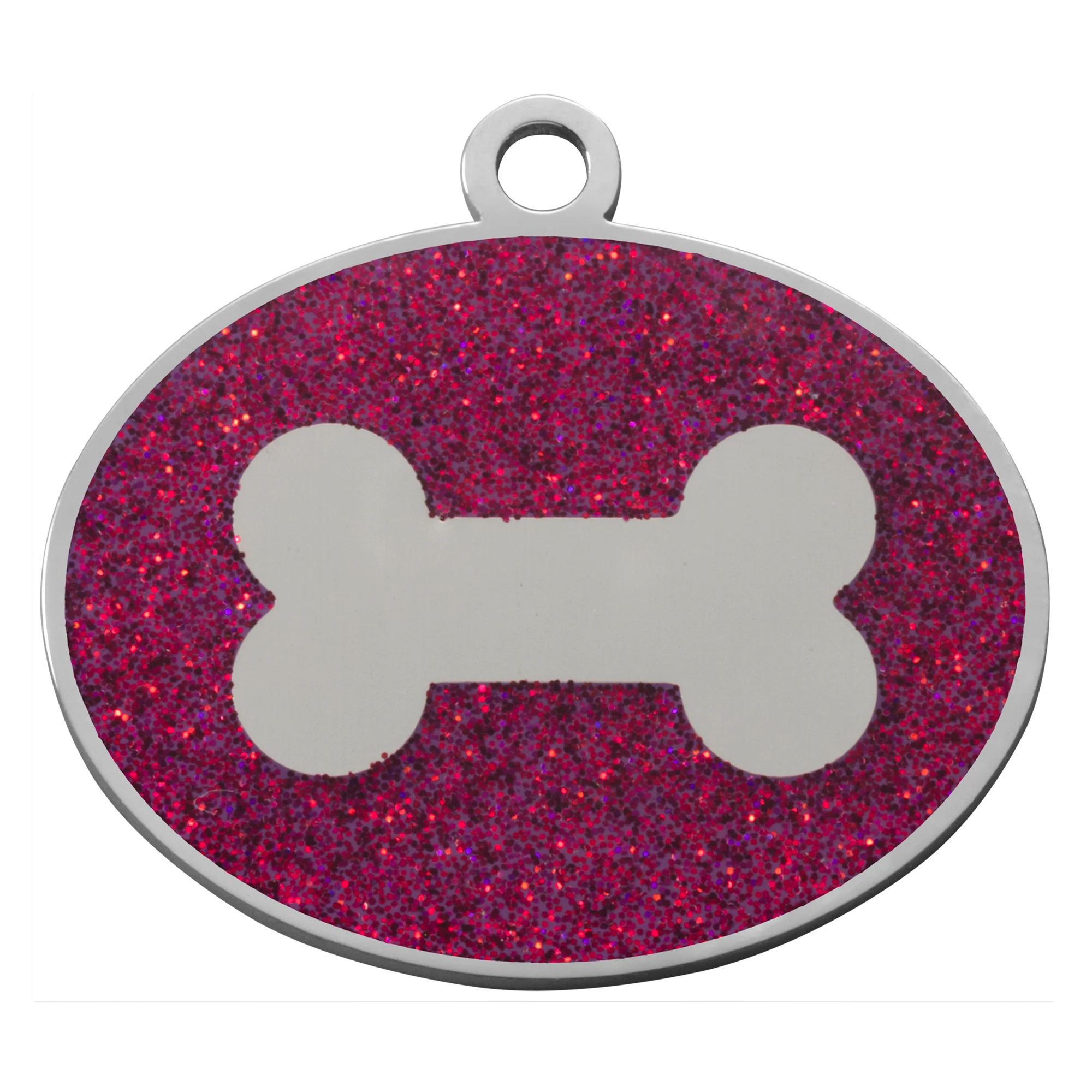 Dark Purple Glitter Oval Bone Pet Tag