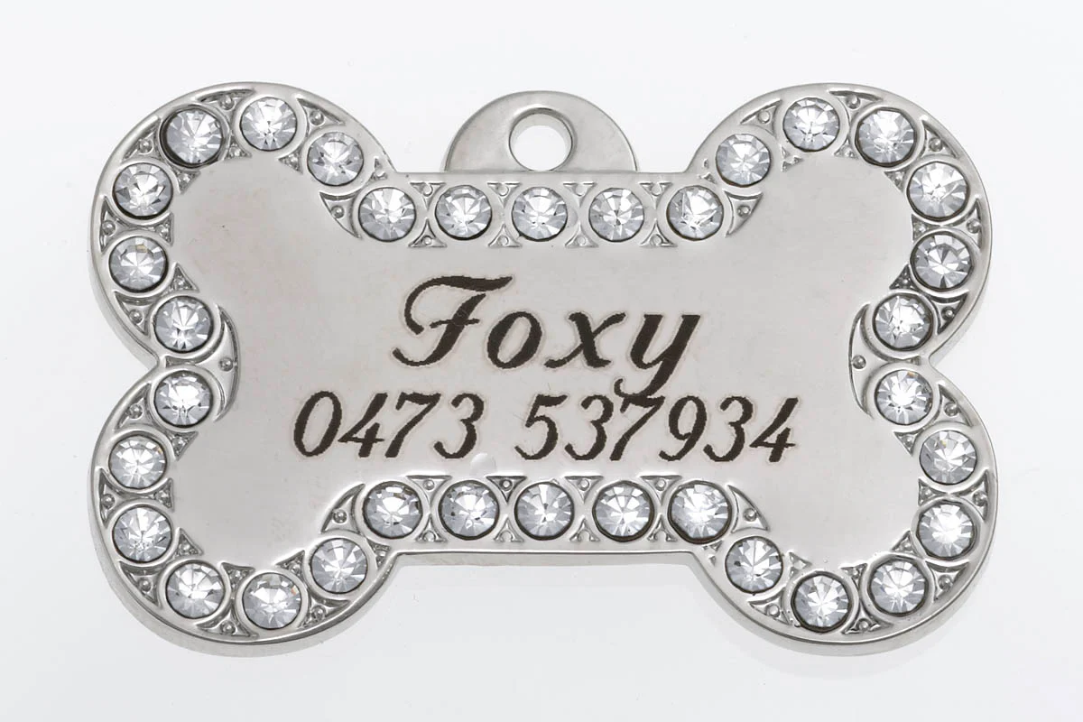 Large Bone Pet Tag – Sparkling Swarovski Crystal ID Tag - Image 2