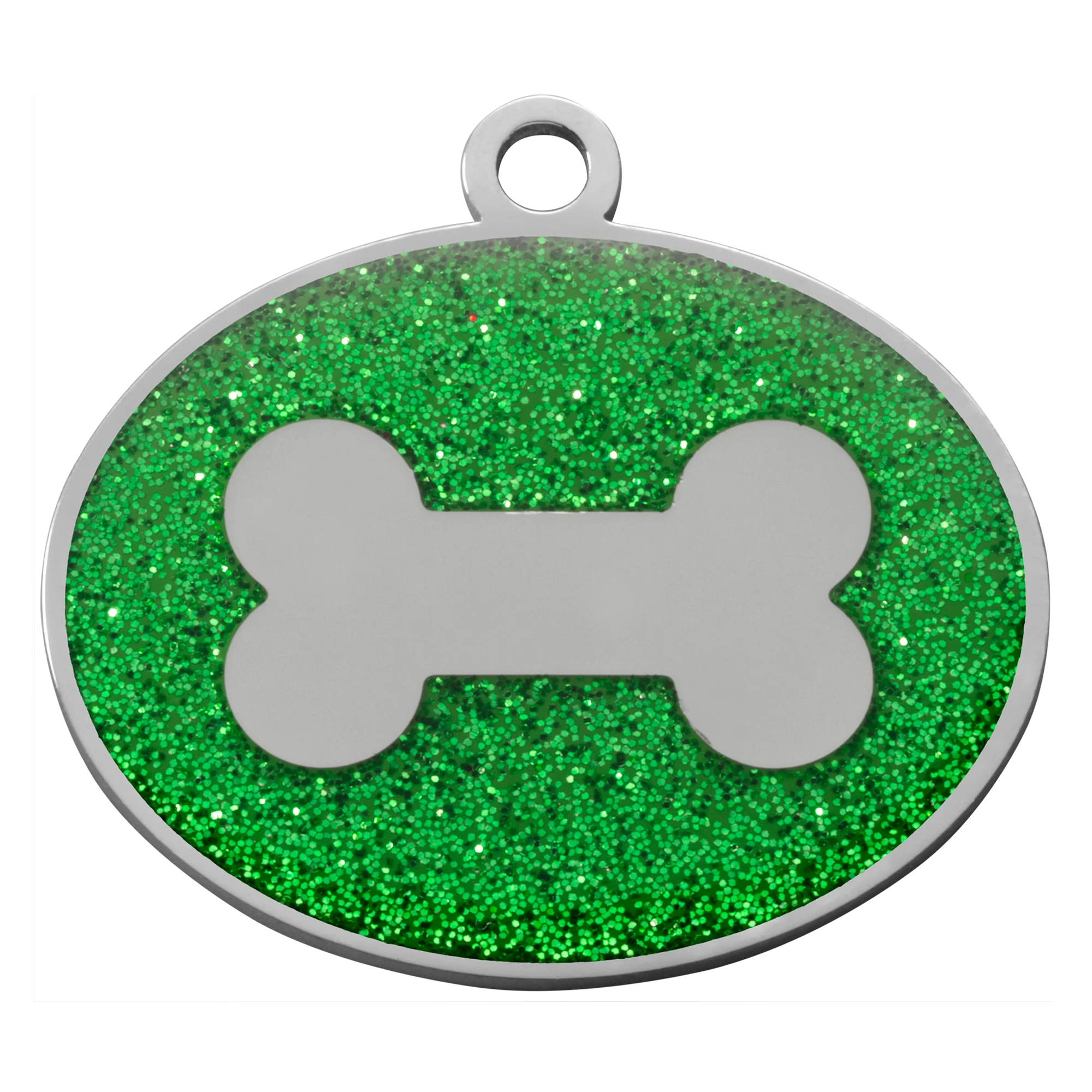 Green Glitter Oval Bone Pet Tag