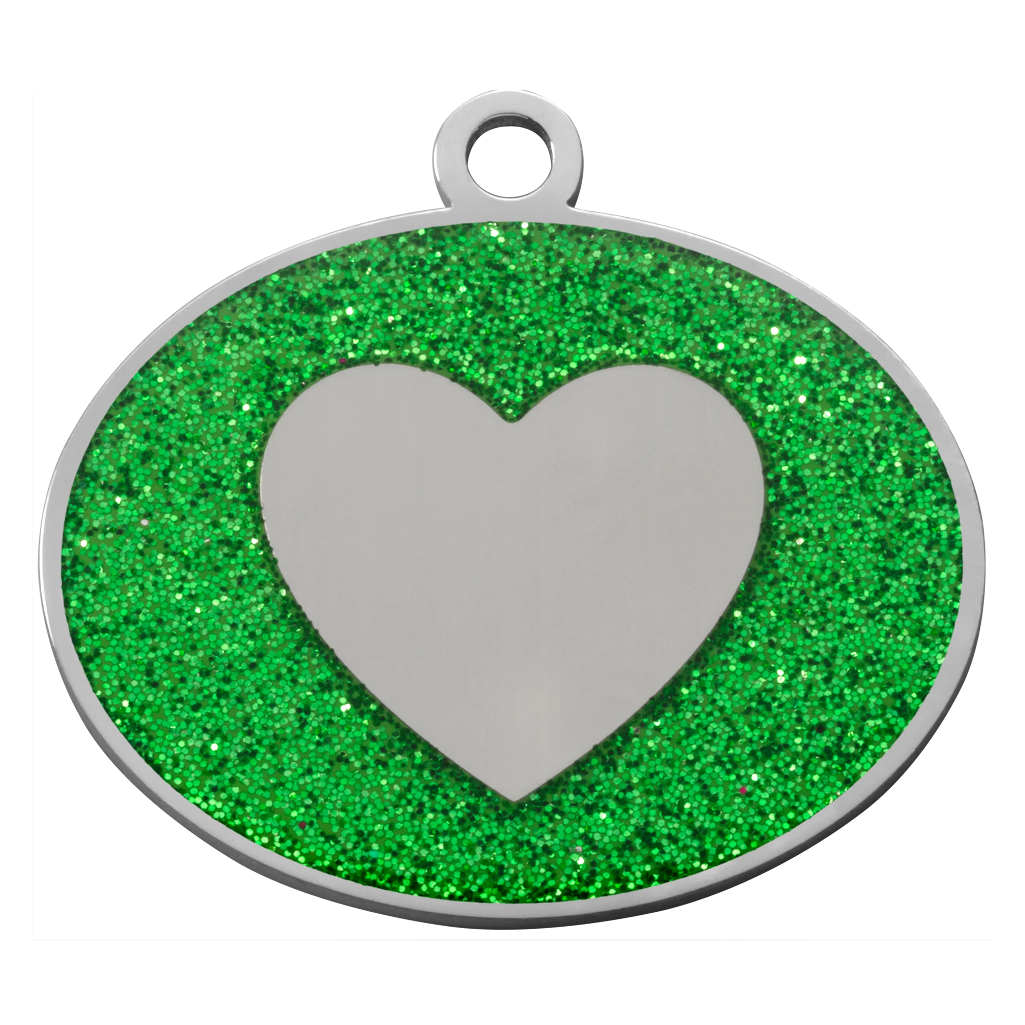 Green Glitter Oval Heart Pet Tag