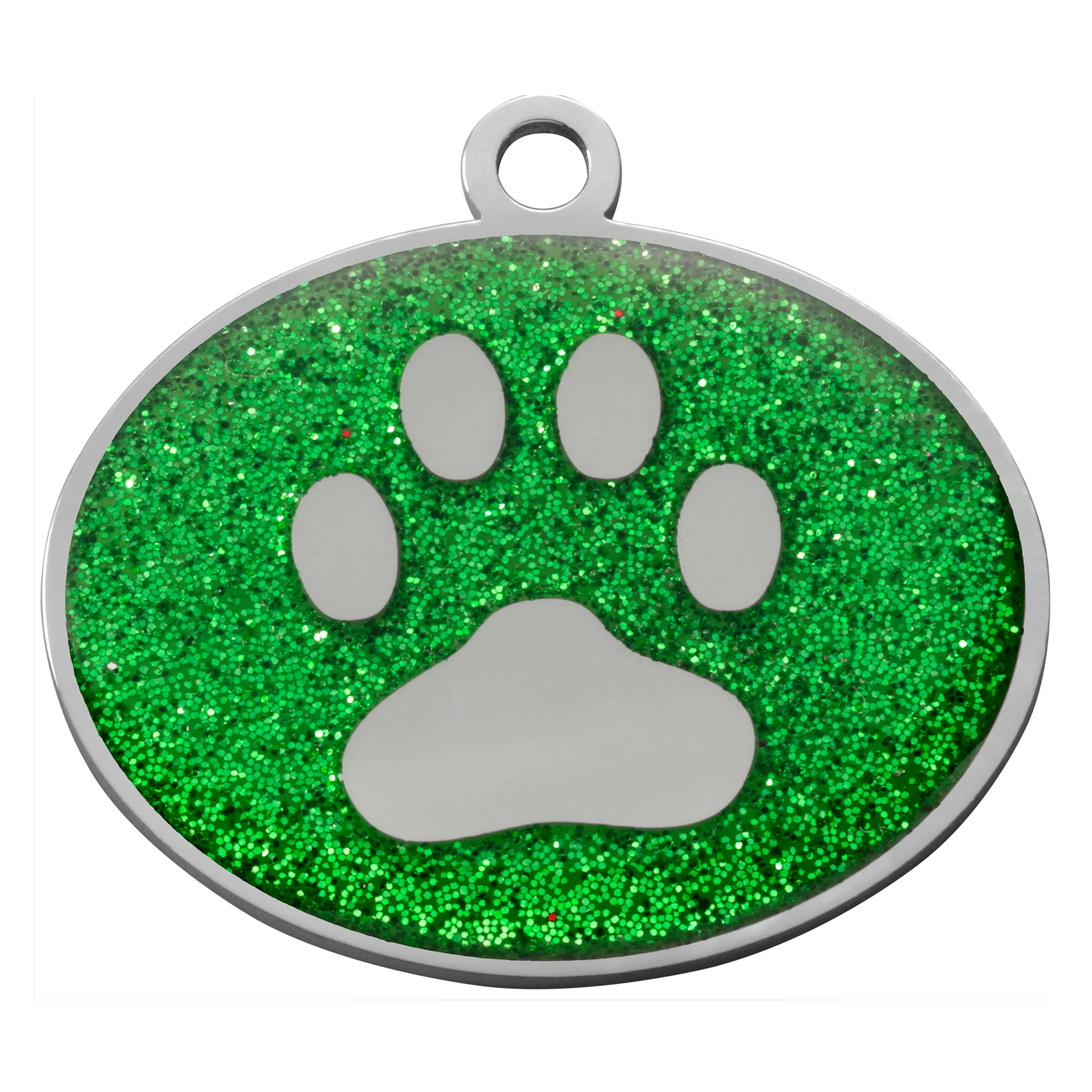 Green Glitter Oval Paw Pet Tag