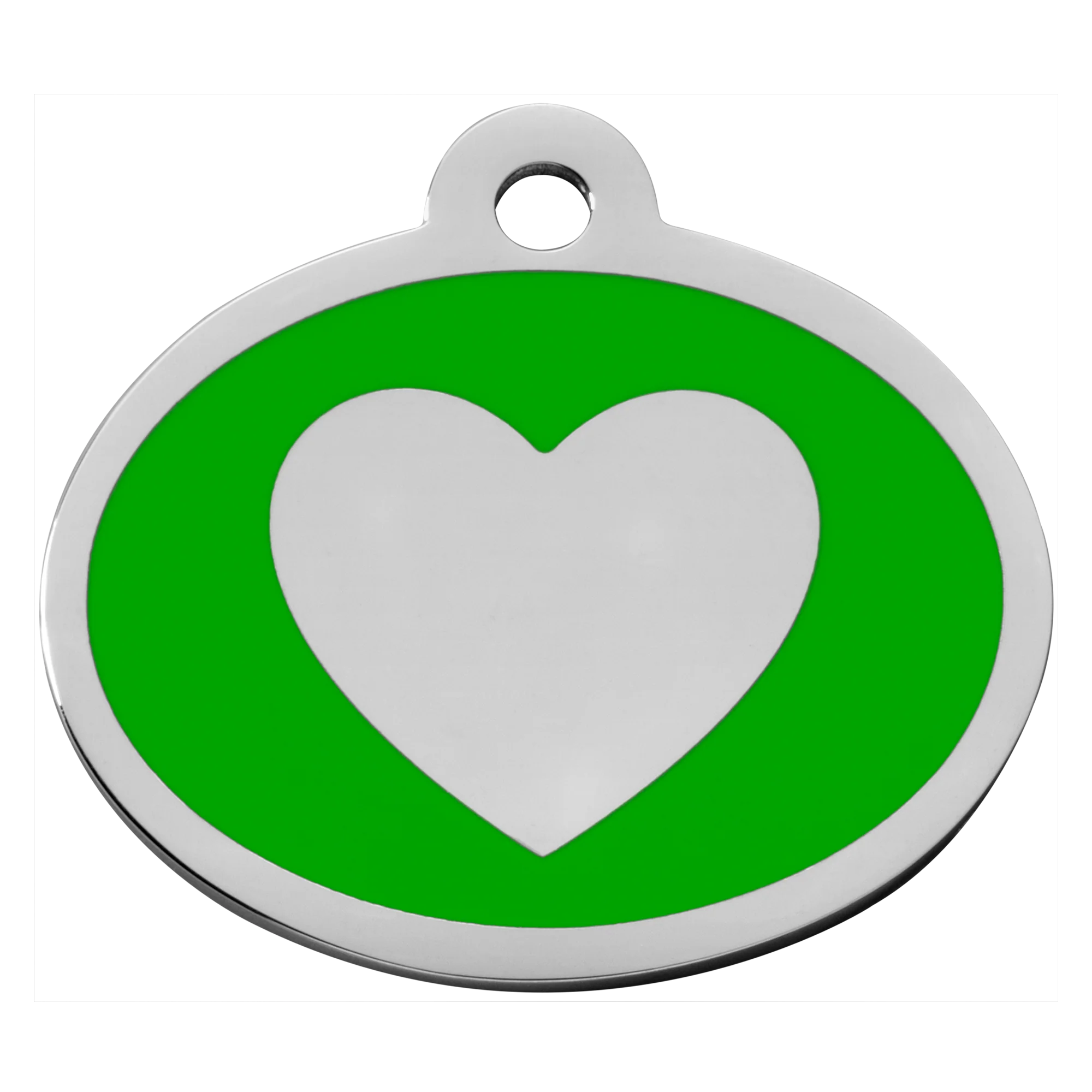 Green Oval Heart Pet Tag