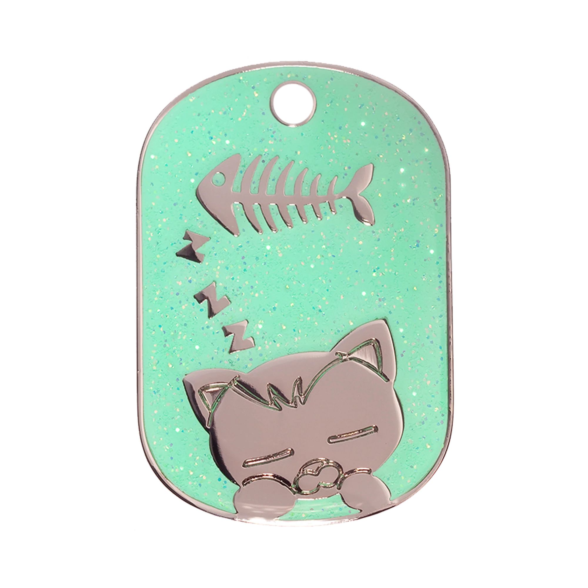 Green Sparkle Sleeping Cat Pet ID Tag