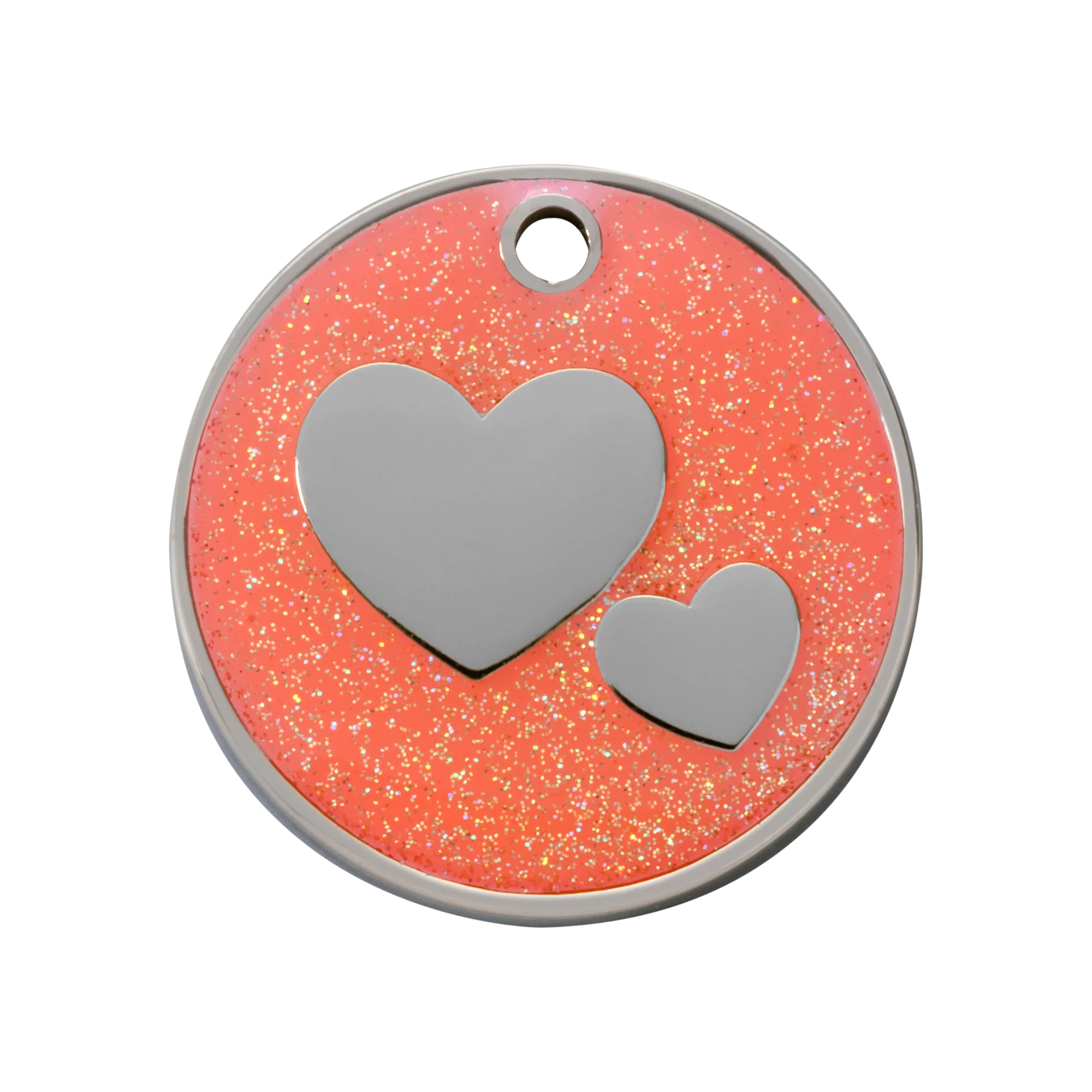 Orange Glitter Hearts Pet ID Tag