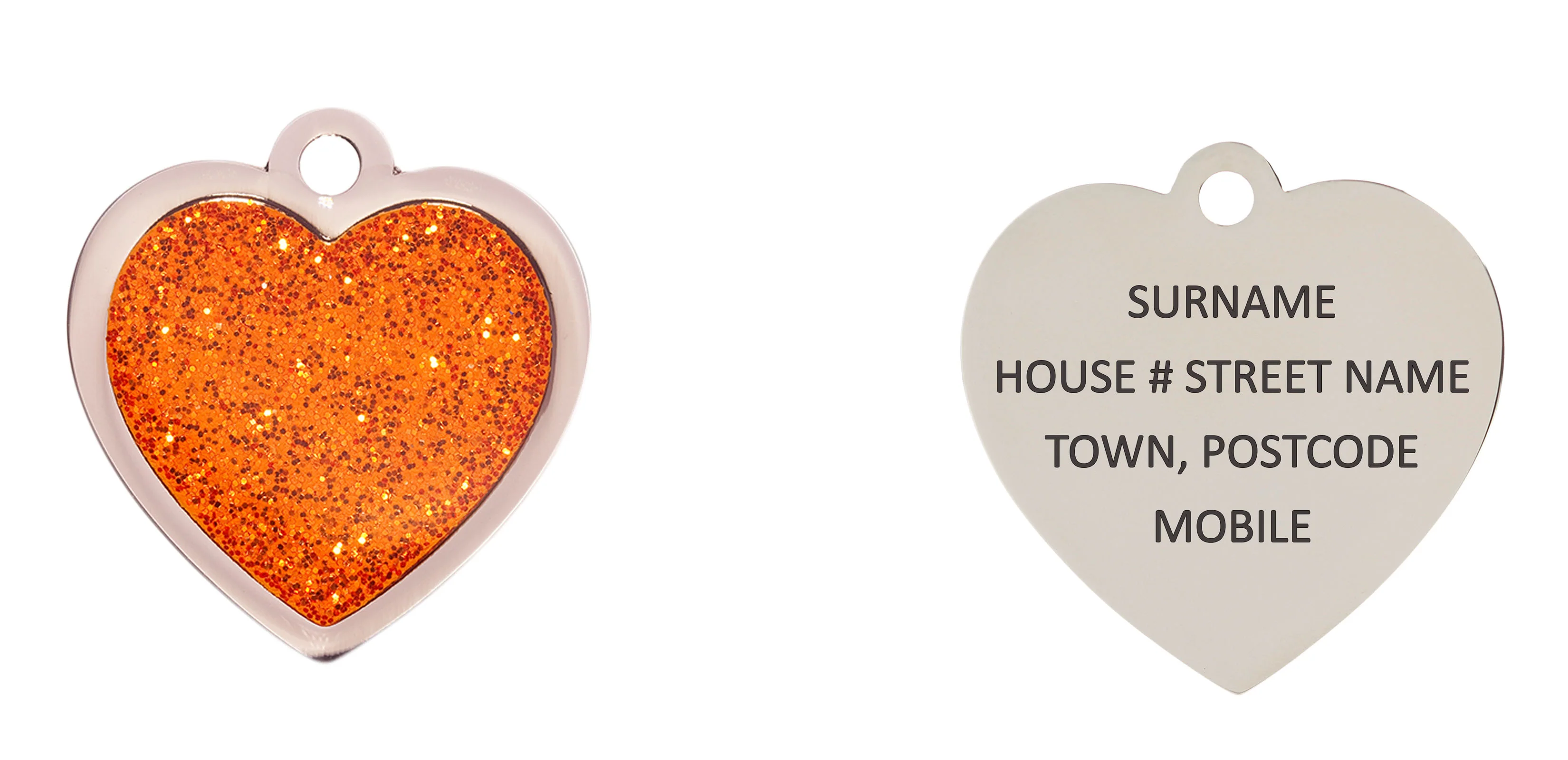 Orange Sparkle Small Heart Pet ID Tag - Image 3