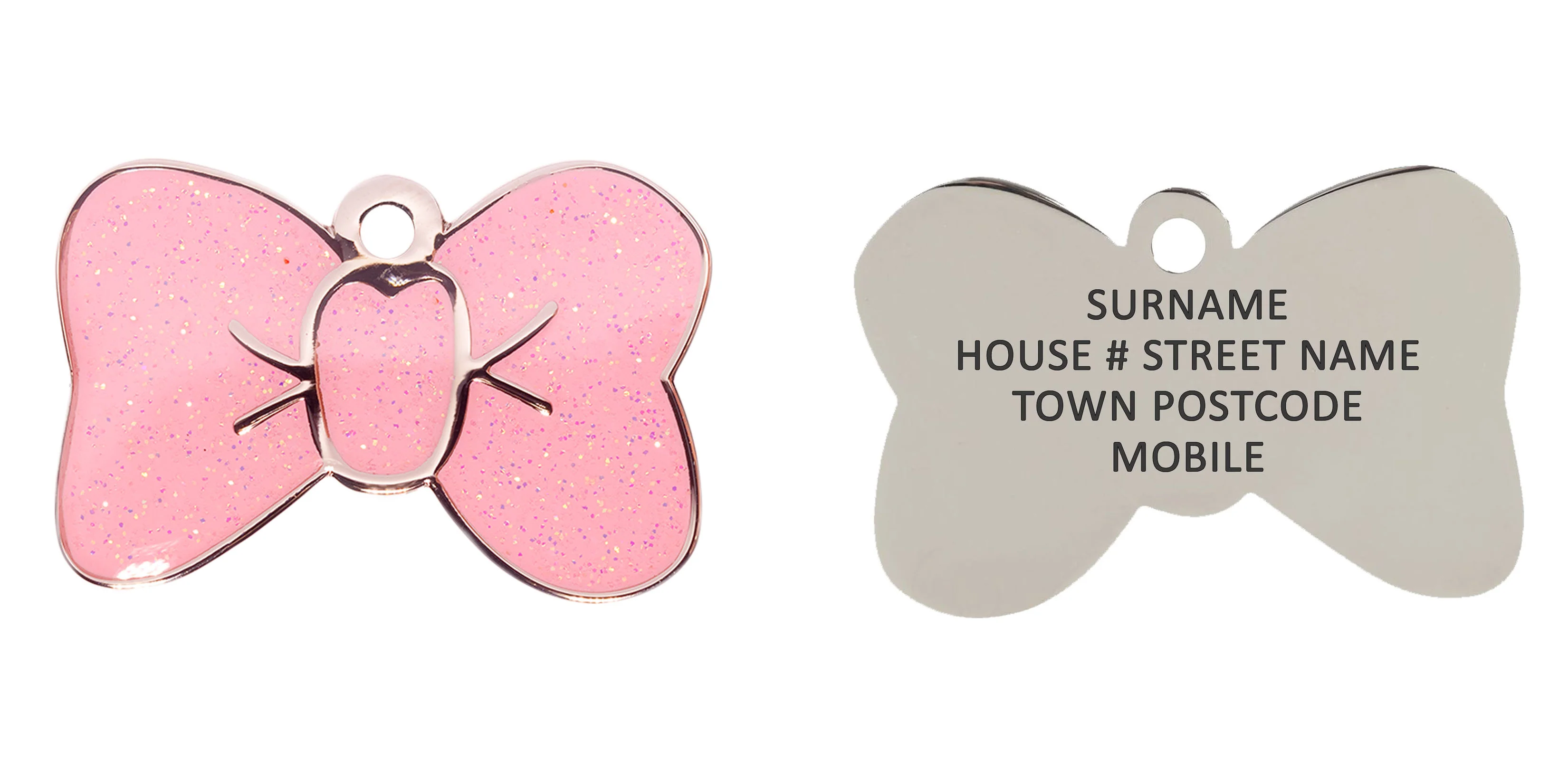 Pink Sparkle Small Bow Tie Pet ID Tag - Image 3