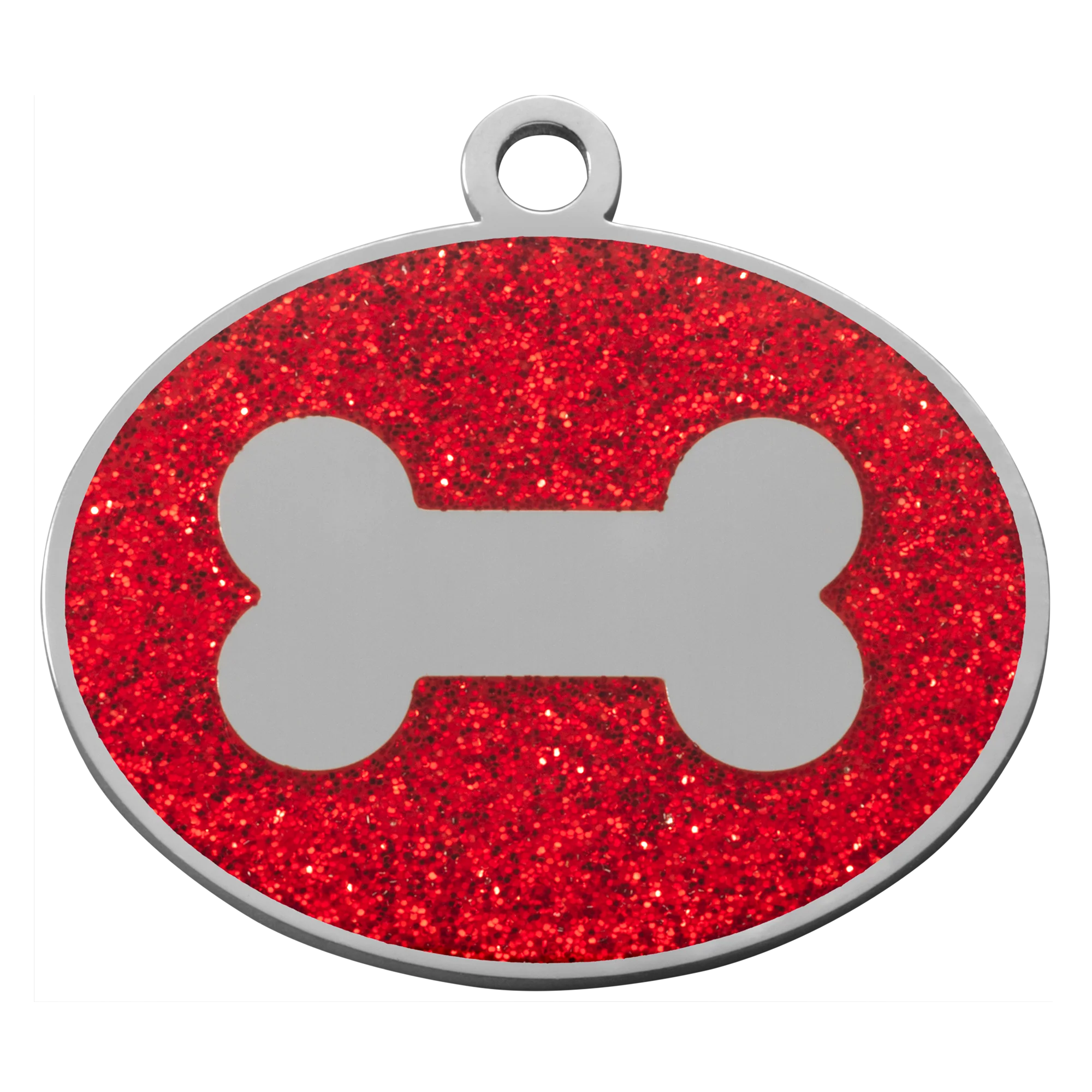 Red Glitter Oval Bone Pet Tag