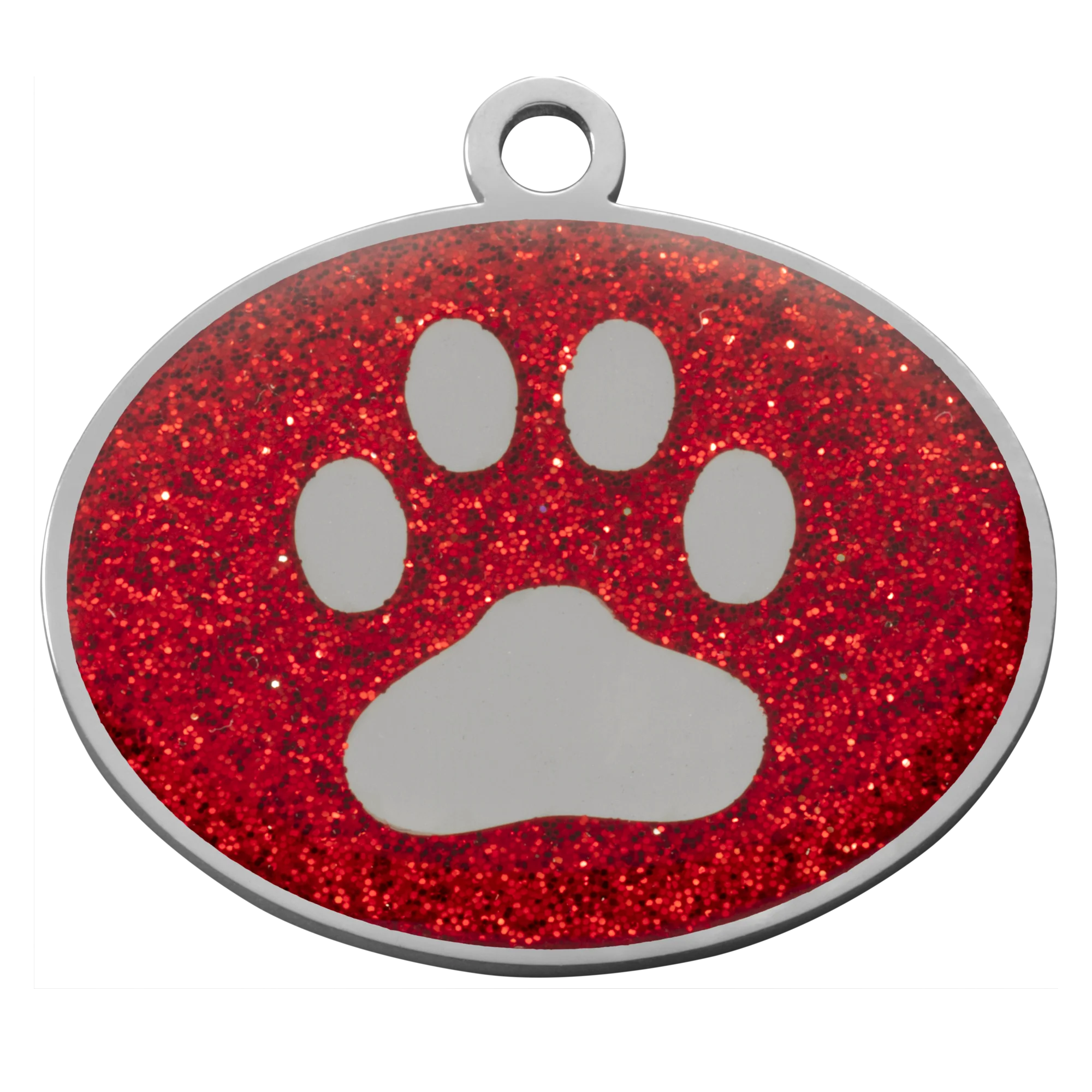 Red Glitter Oval Paw Pet Tag