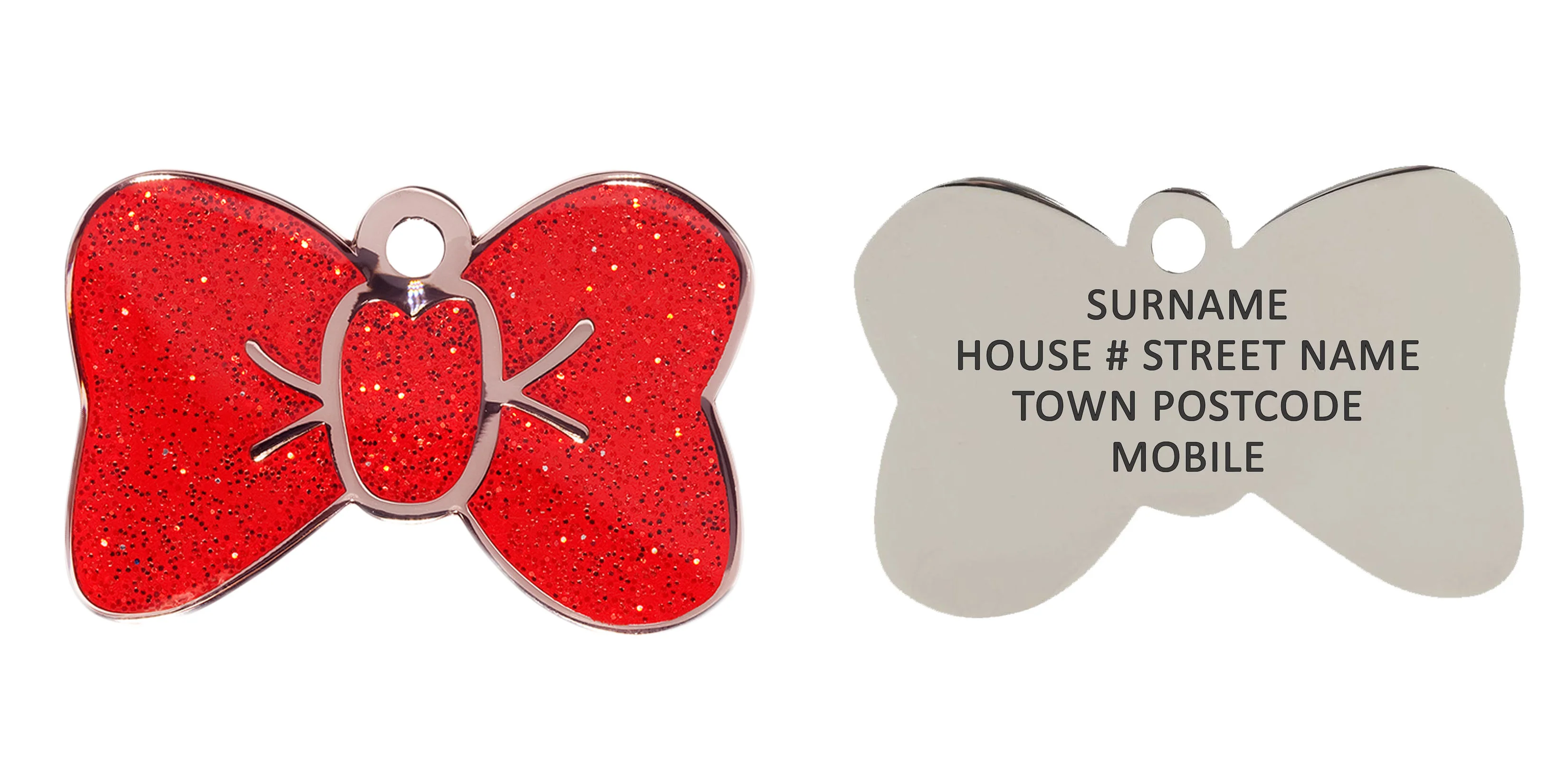 Red Sparkle Small Bow Tie Pet ID Tag - Image 3